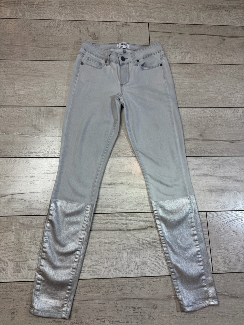 PAIGE Verdugo Ultra Skinny Metallic Silver Coated Jeans Size 25